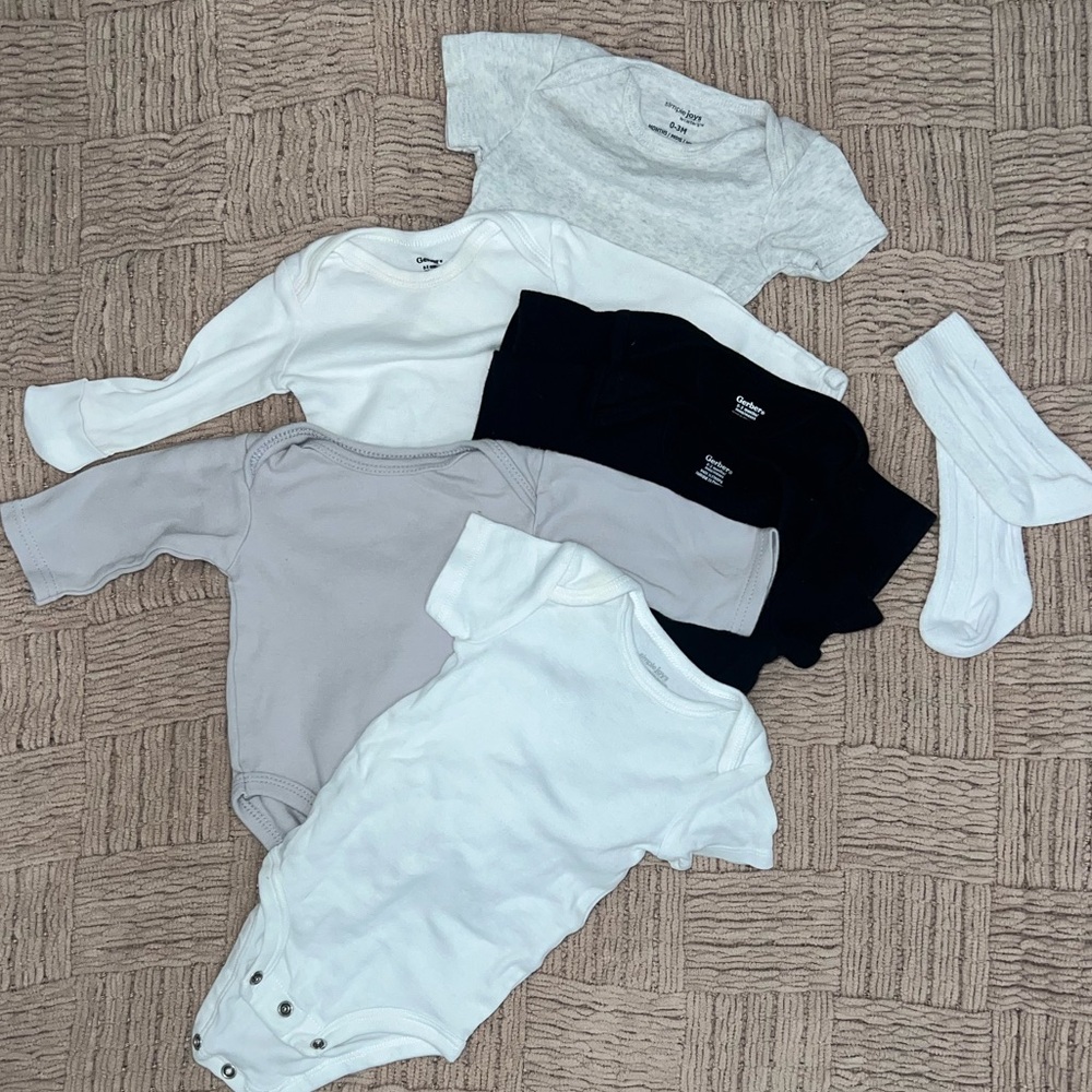 Neutral Baby Onesie Set - Black, Gray, White